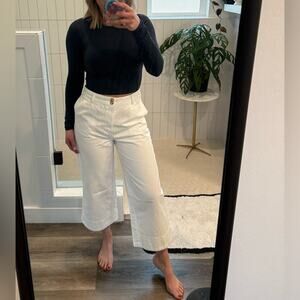 Nautical White O'Neill 100% Cotton High Waist Wide Leg Cropped Trouser Size 28